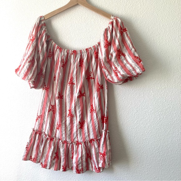 Misa Los Angeles Mini Dress Floral Striped Off The Shoulder Embroidered Small - Picture 9 of 15